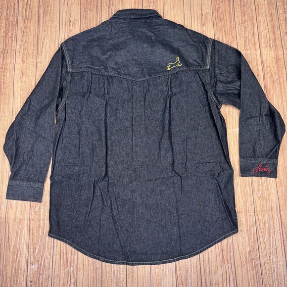 Levis Black Denim Western Shirt Oversized Fit Embroidered Heart Detail Size M - Picture 2 of 15